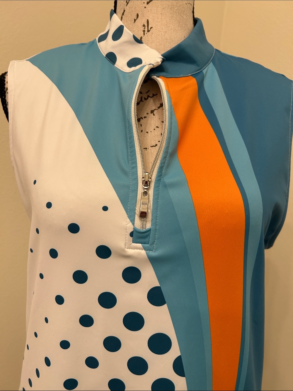 Cegolfs Sport Dress with Teal Polka Dot & Bright Orange Stripe - Picture 2 of 5